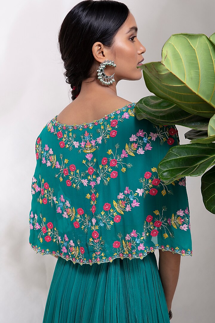 Teal Embroidered Wedding Lehenga Set by Aneesh Agarwaal PRET at Pernia's Pop Up Shop
