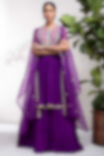 Purple Embroidered Lehenga Set by Aneesh Agarwaal PRET