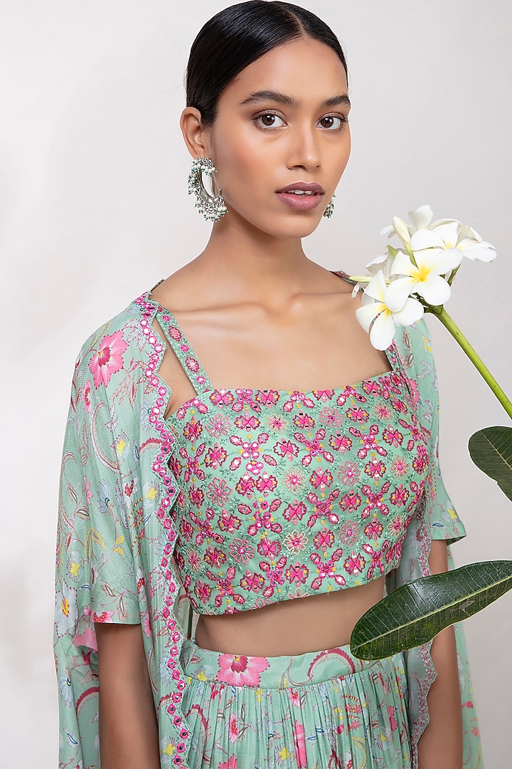 Mint Green Thread Embroidered Wedding Lehenga Set by Aneesh Agarwaal PRET at Pernia's Pop Up Shop