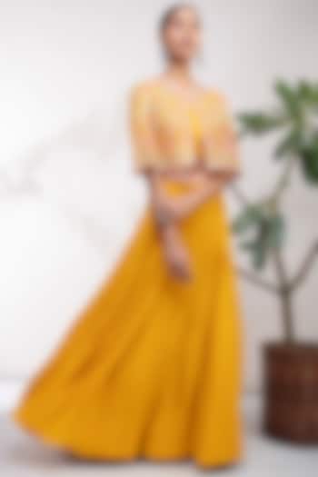 Yellow Mirror Embroidered Lehenga Set by Aneesh Agarwaal PRET
