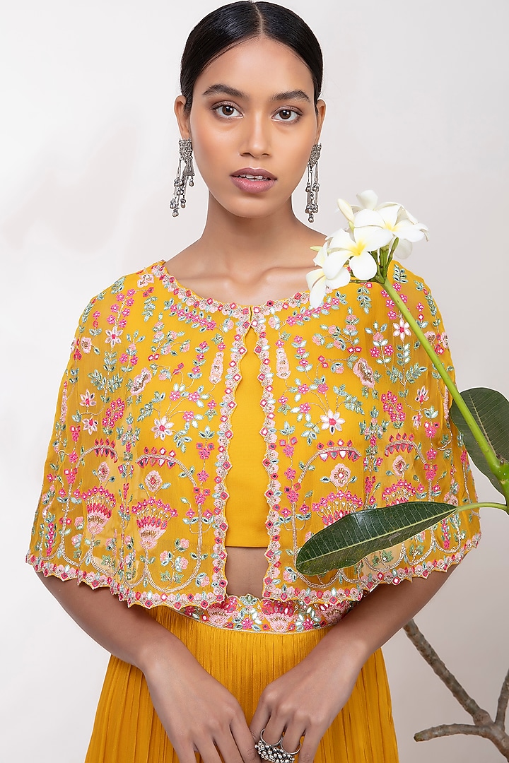 Yellow Mirror Embroidered Wedding Lehenga Set by Aneesh Agarwaal PRET at Pernia's Pop Up Shop