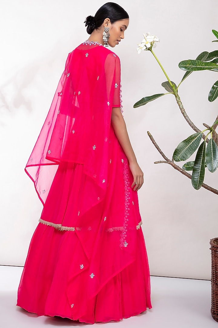 Hot Pink Embroidered Lehenga Set by Aneesh Agarwaal PRET at Pernia's Pop Up Shop