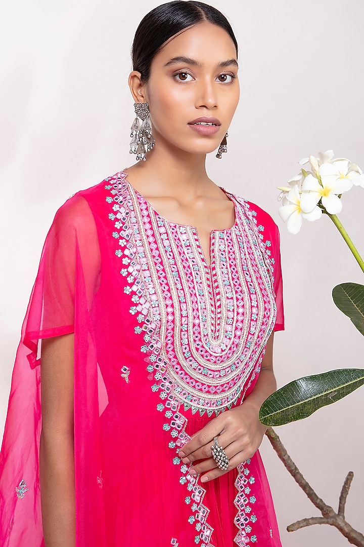Hot Pink Embroidered Lehenga Set by Aneesh Agarwaal PRET at Pernia's Pop Up Shop
