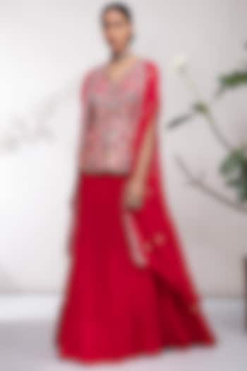 Red Embroidered Lehenga Set by Aneesh Agarwaal PRET