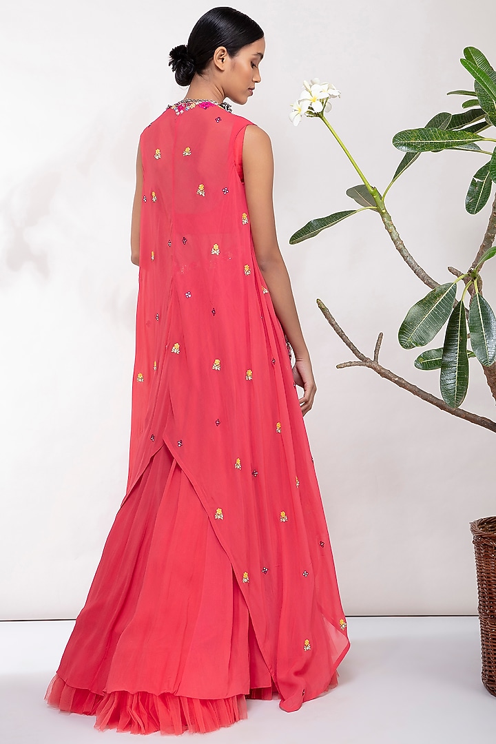 Coral Orange Mirror Embroidered Wedding Lehenga Set by Aneesh Agarwaal PRET at Pernia's Pop Up Shop