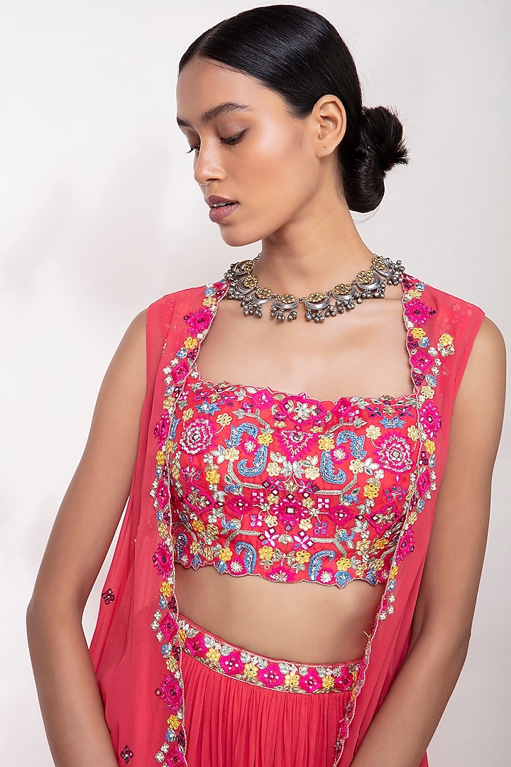 Coral Orange Mirror Embroidered Wedding Lehenga Set by Aneesh Agarwaal PRET at Pernia's Pop Up Shop