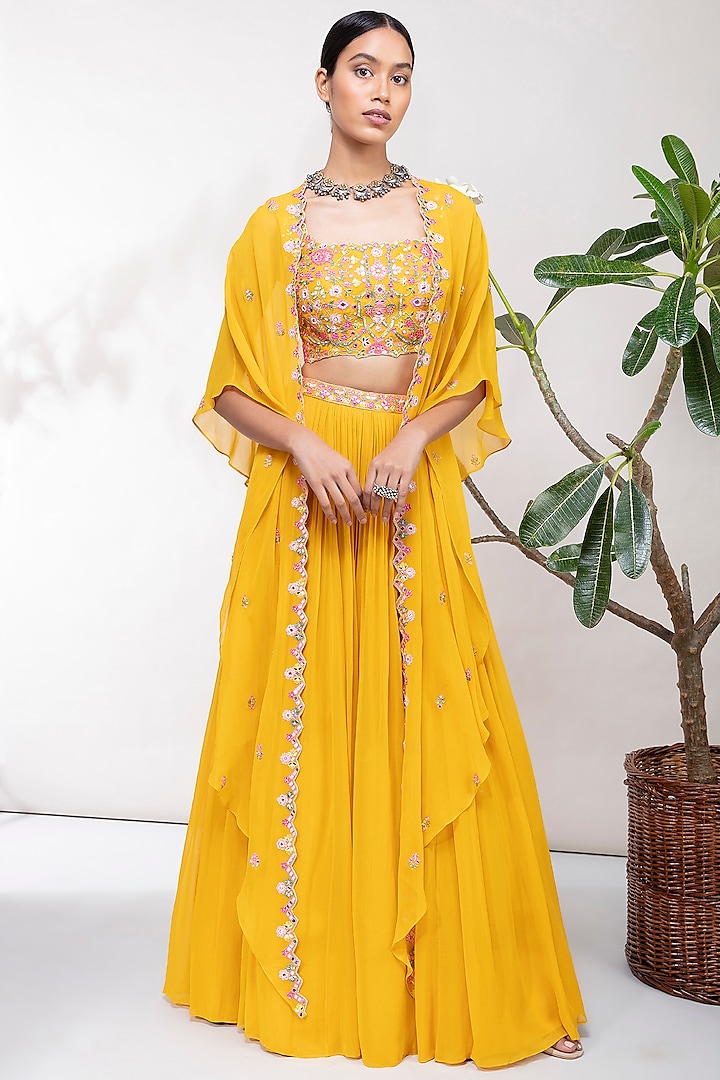 Yellow Pearl Embroidered Wedding Lehenga Set by Aneesh Agarwaal PRET at Pernia's Pop Up Shop