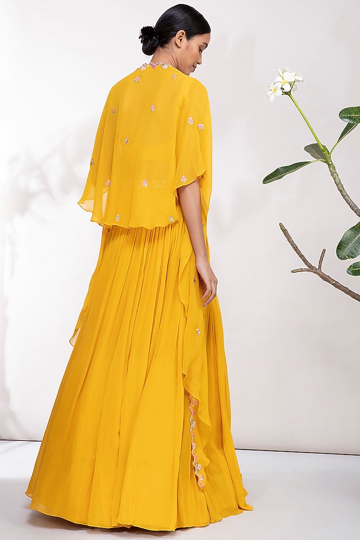 Yellow Pearl Embroidered Wedding Lehenga Set by Aneesh Agarwaal PRET at Pernia's Pop Up Shop