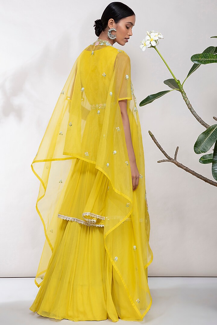 Yellow Embroidered Chiffon Lehenga Set by Aneesh Agarwaal PRET at Pernia's Pop Up Shop