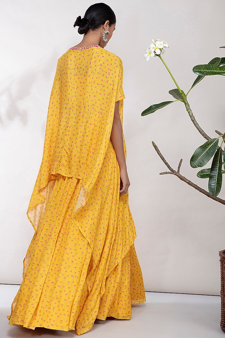 Yellow Embroidered Printed Wedding Lehenga Set by Aneesh Agarwaal PRET at Pernia's Pop Up Shop