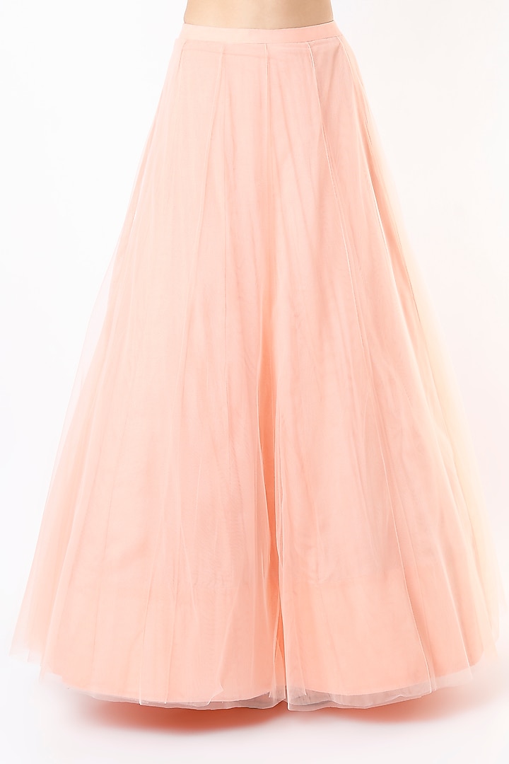 Peach Net Embroidered Jacket Bridal Lehenga Set by Aneesh Agarwaal at Pernia's Pop Up Shop