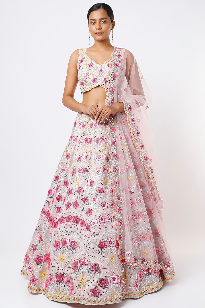 Blush Pink Embellished Bridal Lehenga Set by Aneesh Agarwaal at Pernia's Pop Up Shop