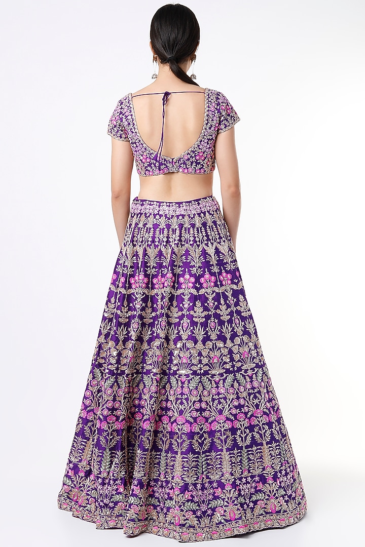 Purple Embroidered Bridal Lehenga Set by Aneesh Agarwaal at Pernia's Pop Up Shop