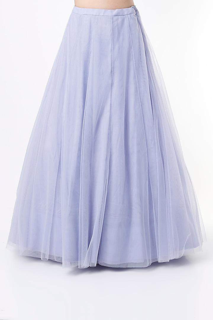 Periwinkle Net Embroidered Jacket Bridal Lehenga Set by Aneesh Agarwaal at Pernia's Pop Up Shop