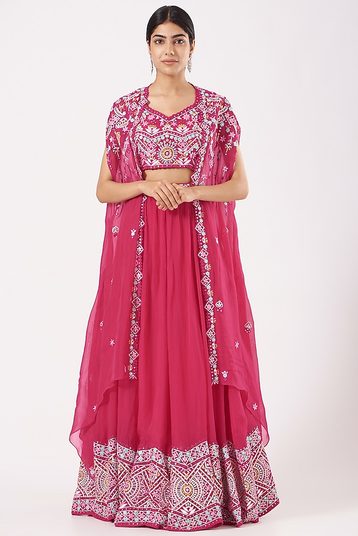 Fuschia Embroidered Wedding Lehenga Set by Aneesh Agarwaal at Pernia's Pop Up Shop