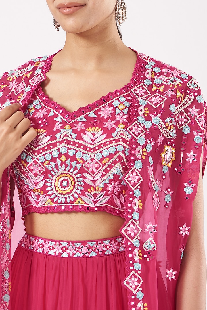 Fuschia Embroidered Wedding Lehenga Set by Aneesh Agarwaal at Pernia's Pop Up Shop