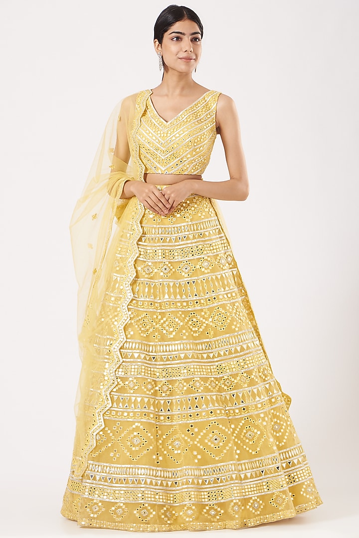 Yellow Embroidered Bridal Lehenga Set by Aneesh Agarwaal at Pernia's Pop Up Shop