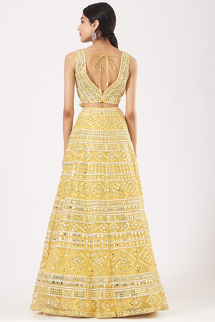 Yellow Embroidered Bridal Lehenga Set by Aneesh Agarwaal at Pernia's Pop Up Shop