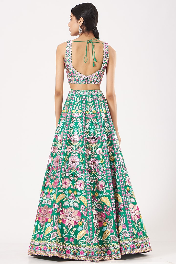 Green Embroidered Bridal Lehenga Set by Aneesh Agarwaal at Pernia's Pop Up Shop
