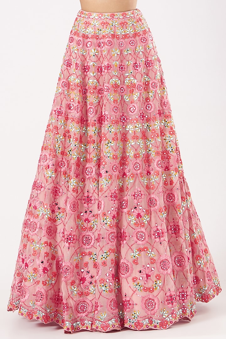 Coral Pink Embroidered Bridal Lehenga Set by Aneesh Agarwaal at Pernia's Pop Up Shop