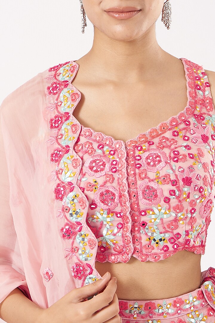 Coral Pink Embroidered Bridal Lehenga Set by Aneesh Agarwaal at Pernia's Pop Up Shop