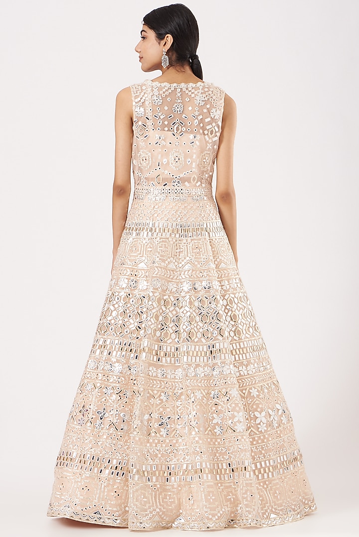 Beige Net Bridal Anarkali With Jacket by Aneesh Agarwaal at Pernia's Pop Up Shop