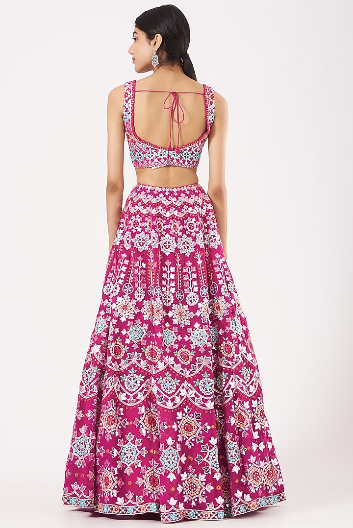 Fuschia Hand Embroidered Bridal Lehenga Set by Aneesh Agarwaal at Pernia's Pop Up Shop