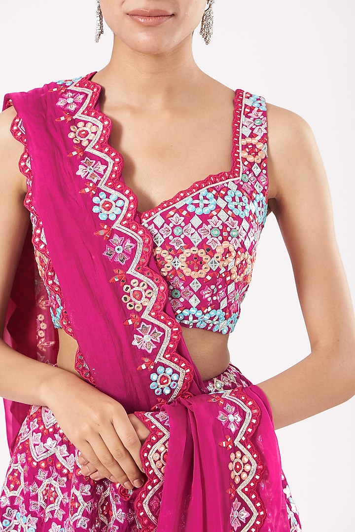 Fuschia Hand Embroidered Bridal Lehenga Set by Aneesh Agarwaal at Pernia's Pop Up Shop