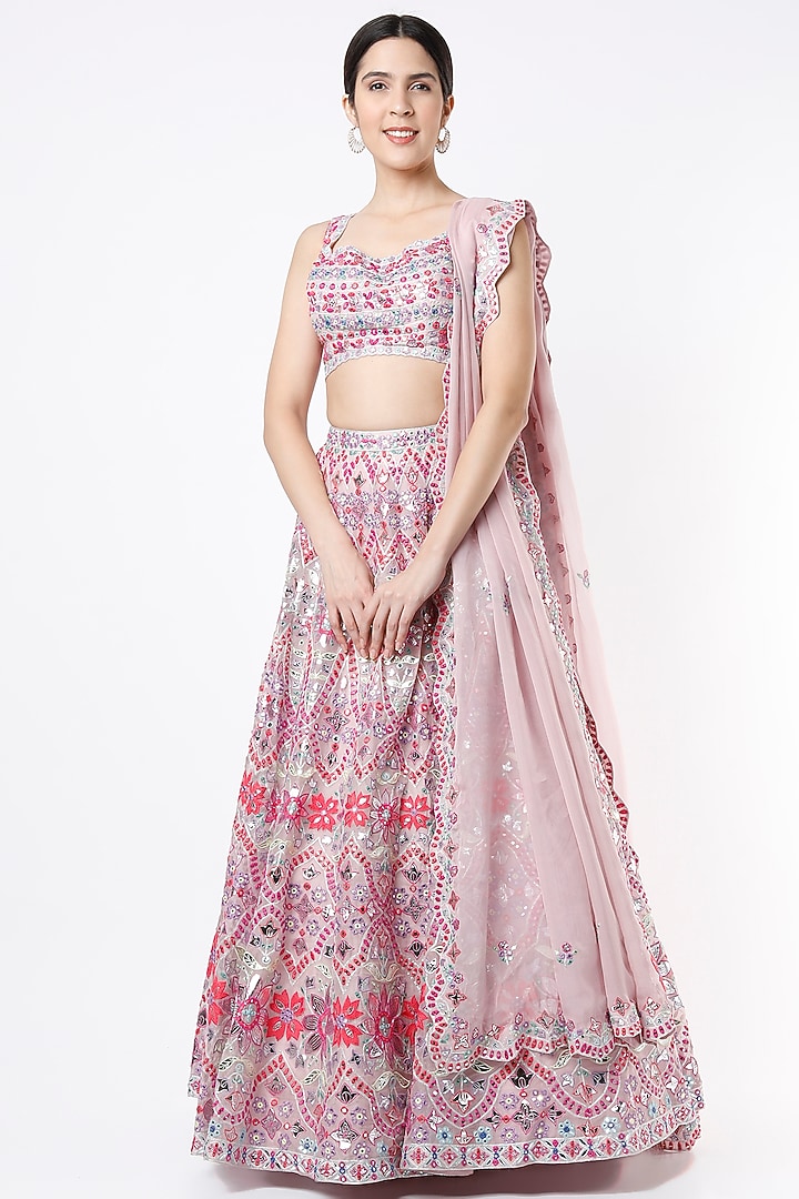 Light Pink Embroidered Bridal Lehenga Set by Aneesh Agarwaal at Pernia's Pop Up Shop