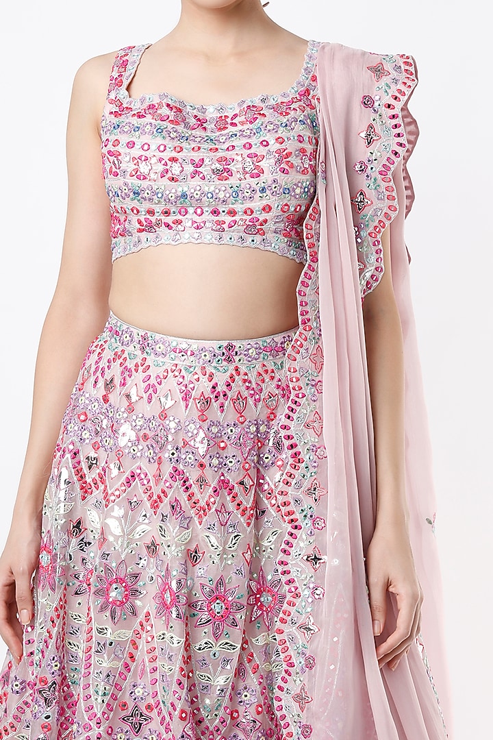 Light Pink Embroidered Bridal Lehenga Set by Aneesh Agarwaal at Pernia's Pop Up Shop