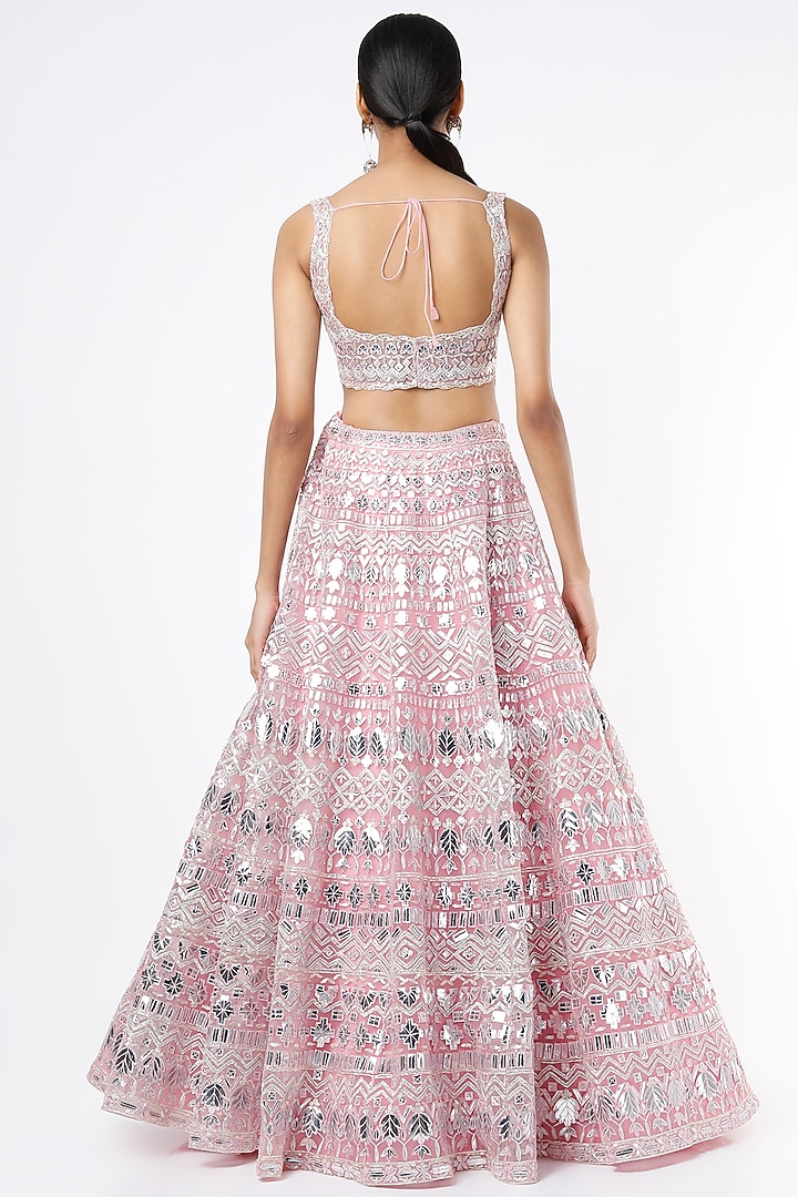 Blush Pink Foil Embroidered Bridal Lehenga Set by Aneesh Agarwaal at Pernia's Pop Up Shop
