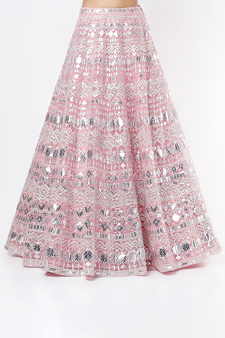 Blush Pink Foil Embroidered Bridal Lehenga Set by Aneesh Agarwaal at Pernia's Pop Up Shop