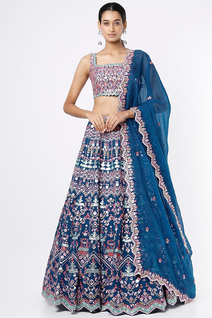 Cobalt Blue Embroidered Bridal Lehenga Set by Aneesh Agarwaal at Pernia's Pop Up Shop