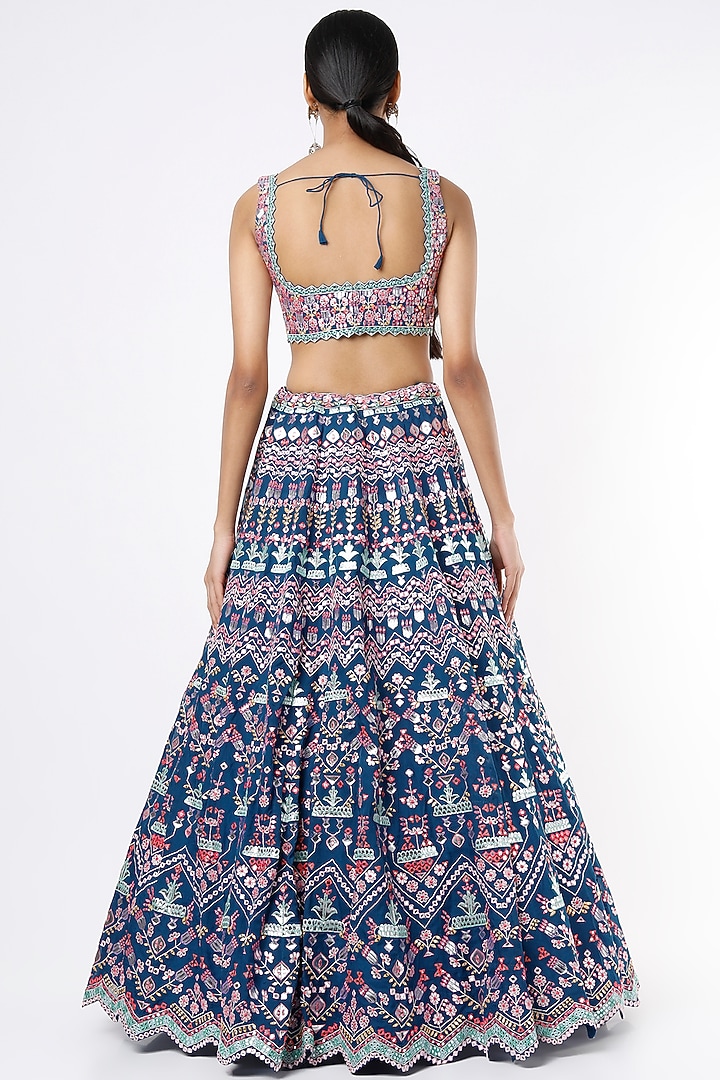 Cobalt Blue Embroidered Bridal Lehenga Set by Aneesh Agarwaal at Pernia's Pop Up Shop