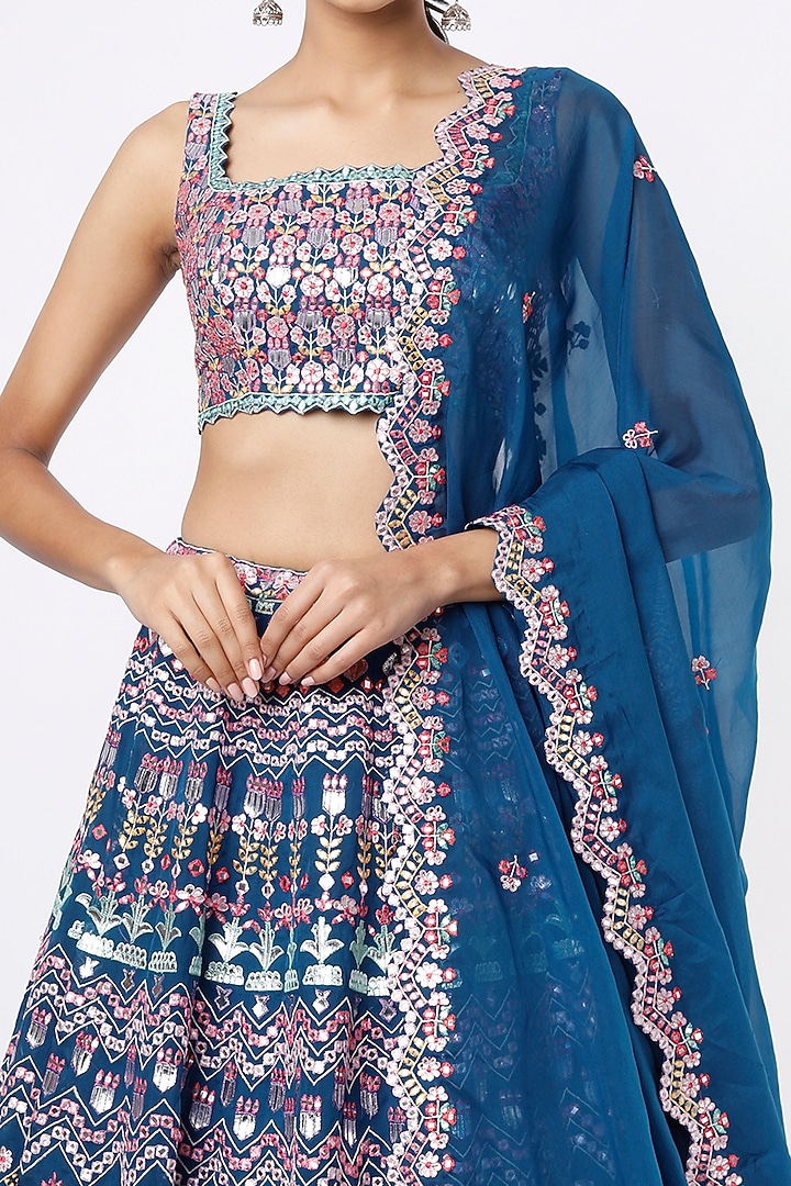 Cobalt Blue Embroidered Bridal Lehenga Set by Aneesh Agarwaal at Pernia's Pop Up Shop
