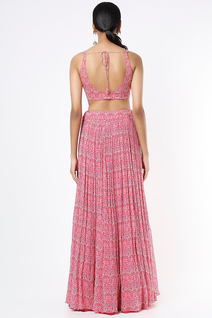 Pink Floral Printed Wedding Lehenga set by Aneesh Agarwaal PRET at Pernia's Pop Up Shop