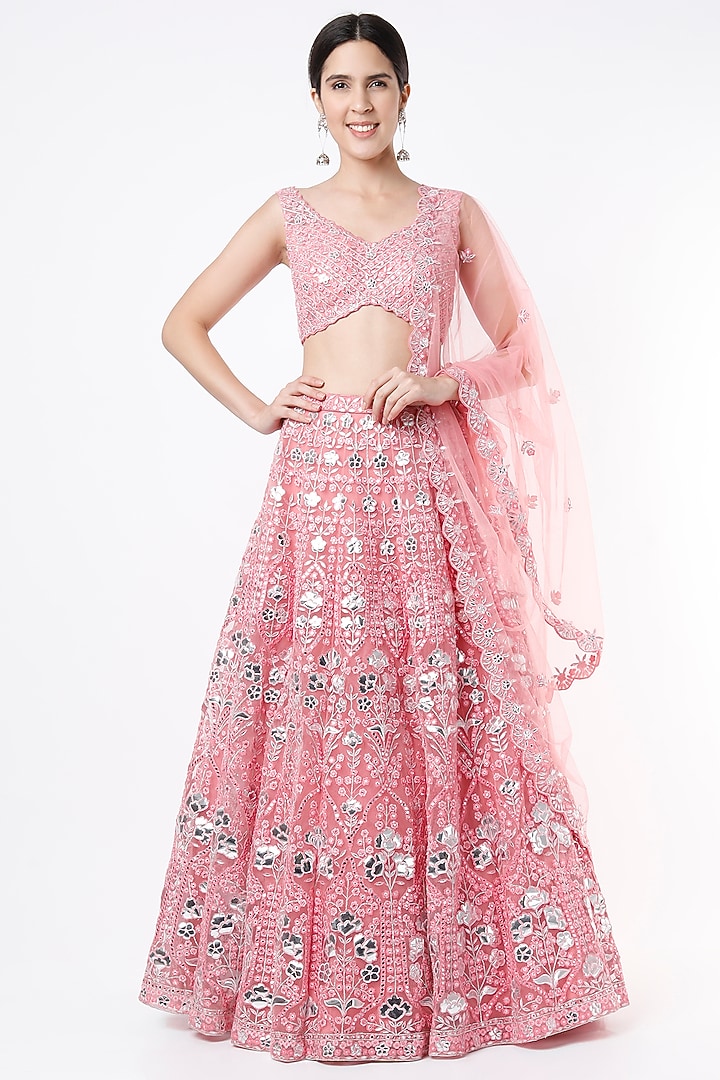 Blush Pink Embroidered Wedding Lehenga Set by Aneesh Agarwaal at Pernia's Pop Up Shop