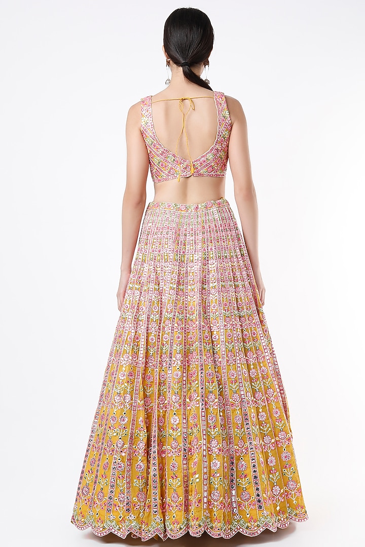 Dandelion Yellow Embroidered Wedding Lehenga Set by Aneesh Agarwaal at Pernia's Pop Up Shop