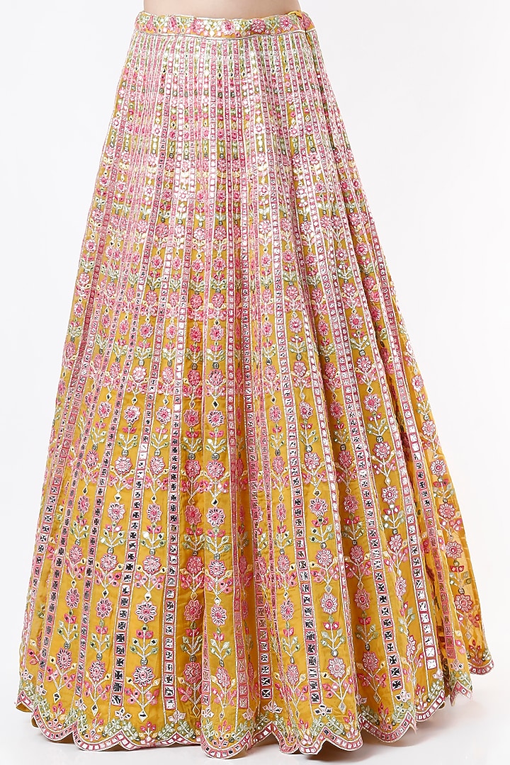 Dandelion Yellow Embroidered Wedding Lehenga Set by Aneesh Agarwaal at Pernia's Pop Up Shop
