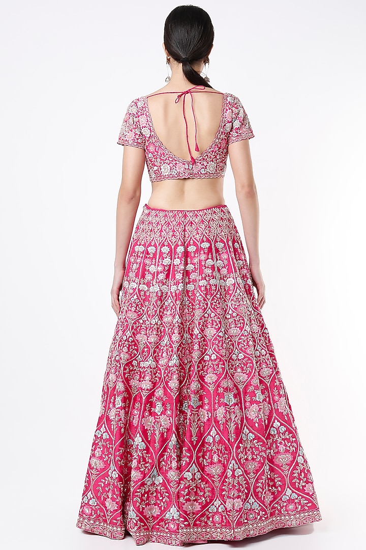 Fuchsia Embroidered Bridal Lehenga Set by Aneesh Agarwaal at Pernia's Pop Up Shop