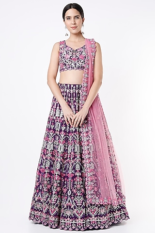 Purple Embroidered Lehenga Set by Aneesh Agarwaal