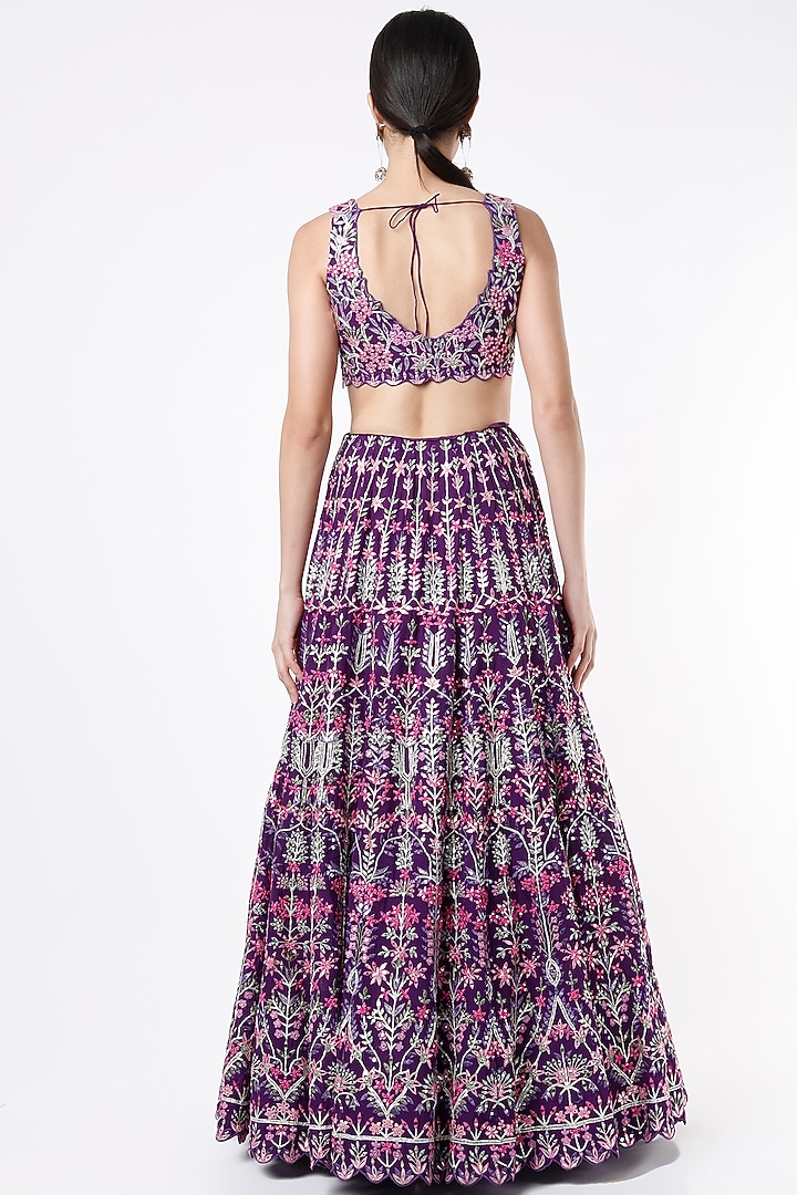 Purple Embroidered Wedding Lehenga Set by Aneesh Agarwaal at Pernia's Pop Up Shop
