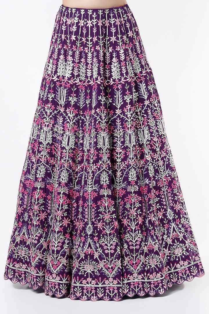 Purple Embroidered Wedding Lehenga Set by Aneesh Agarwaal at Pernia's Pop Up Shop