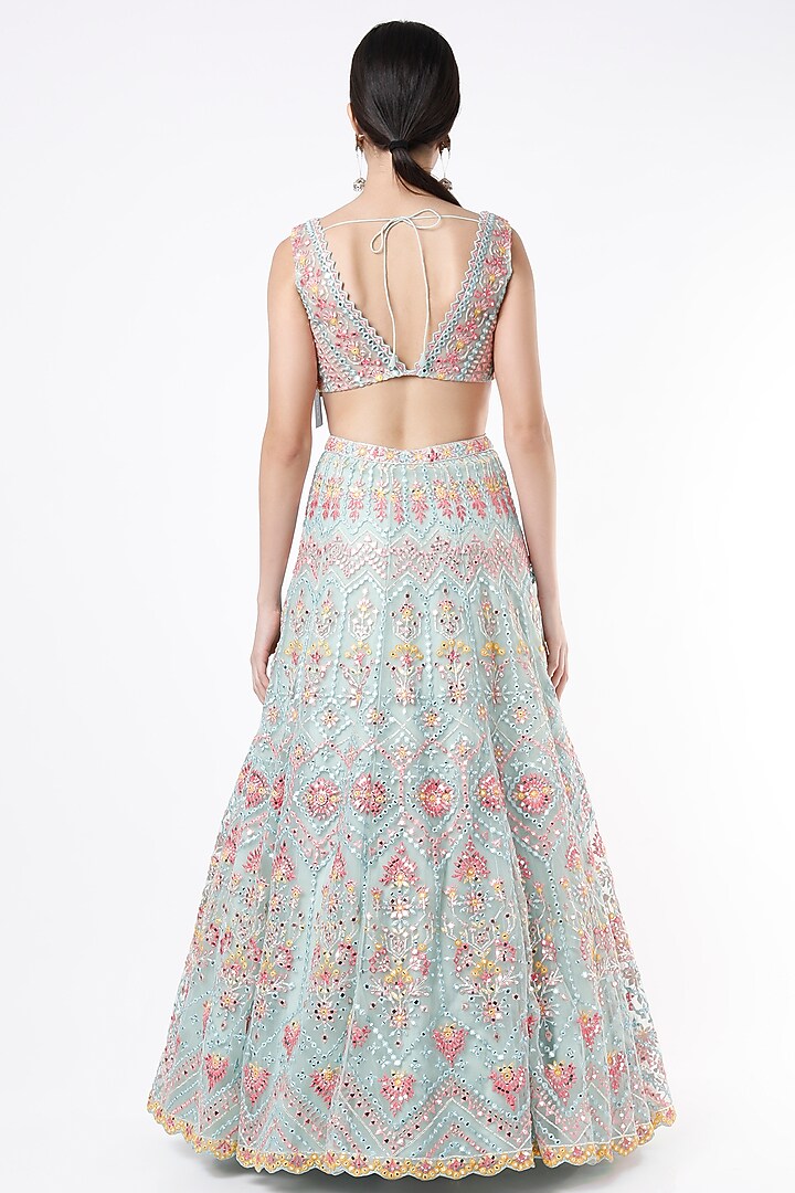 Sky Blue Embroidered Wedding Lehenga Set by Aneesh Agarwaal at Pernia's Pop Up Shop
