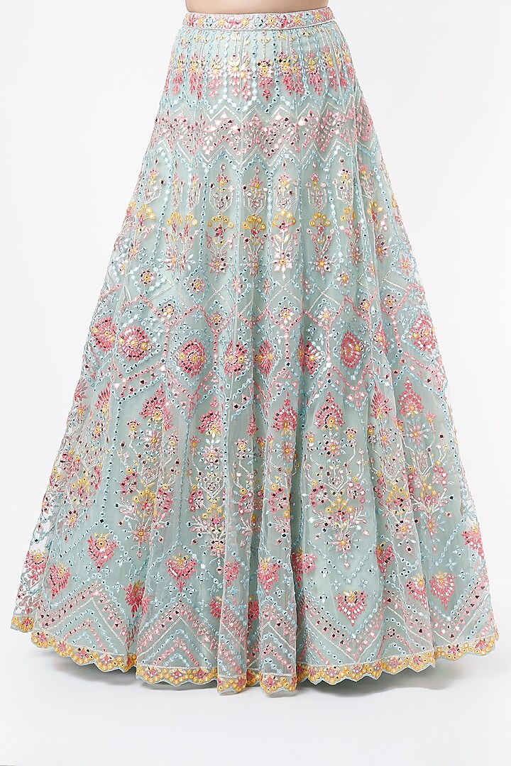 Sky Blue Embroidered Wedding Lehenga Set by Aneesh Agarwaal at Pernia's Pop Up Shop