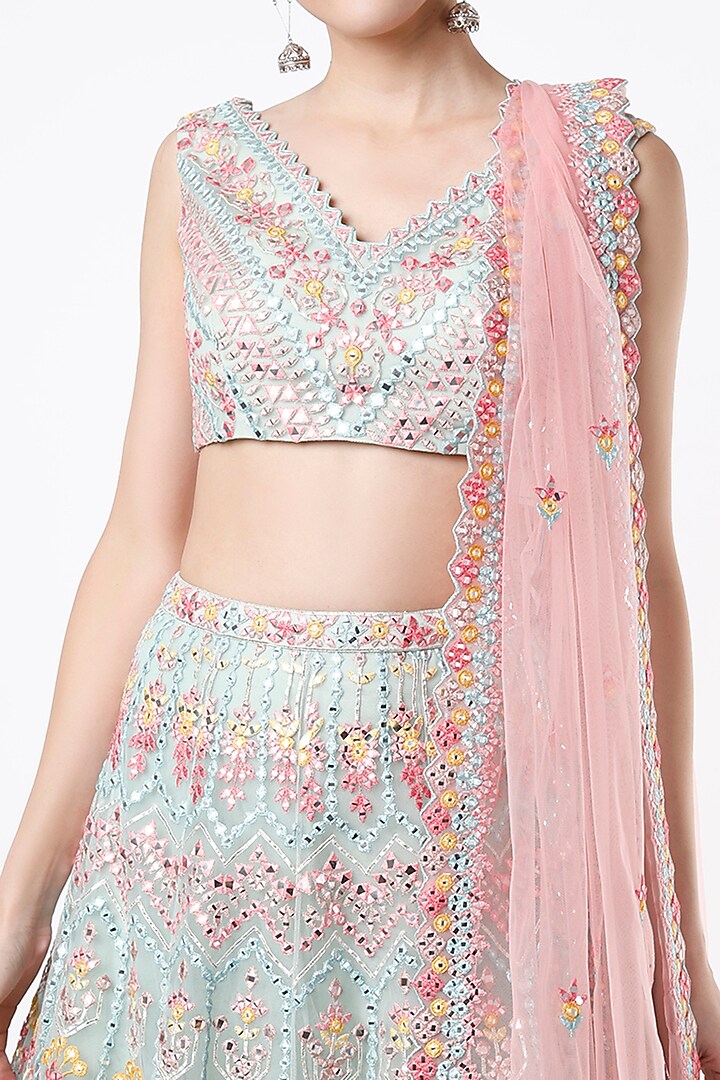 Sky Blue Embroidered Wedding Lehenga Set by Aneesh Agarwaal at Pernia's Pop Up Shop
