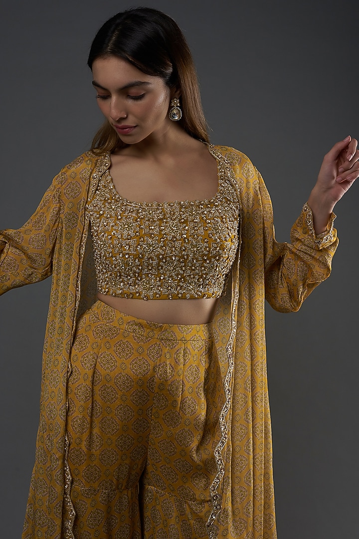 Gold Silk Organza Embroidered Jacket Set by Aneesh Agarwaal PRET at Pernia's Pop Up Shop