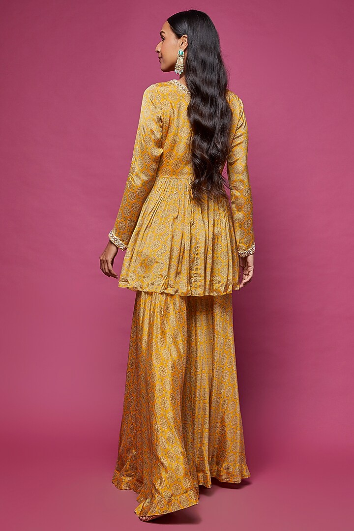 Yellow Silk Printed Wedding Sharara Set by Aneesh Agarwaal PRET at Pernia's Pop Up Shop