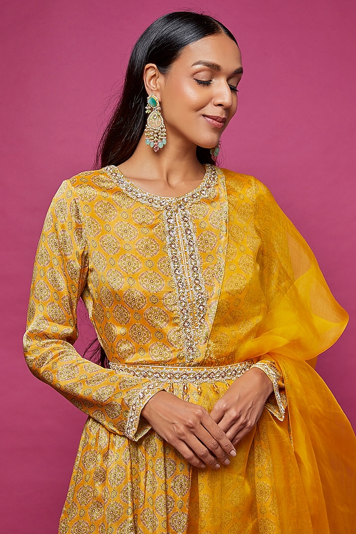 Yellow Silk Printed Wedding Sharara Set by Aneesh Agarwaal PRET at Pernia's Pop Up Shop