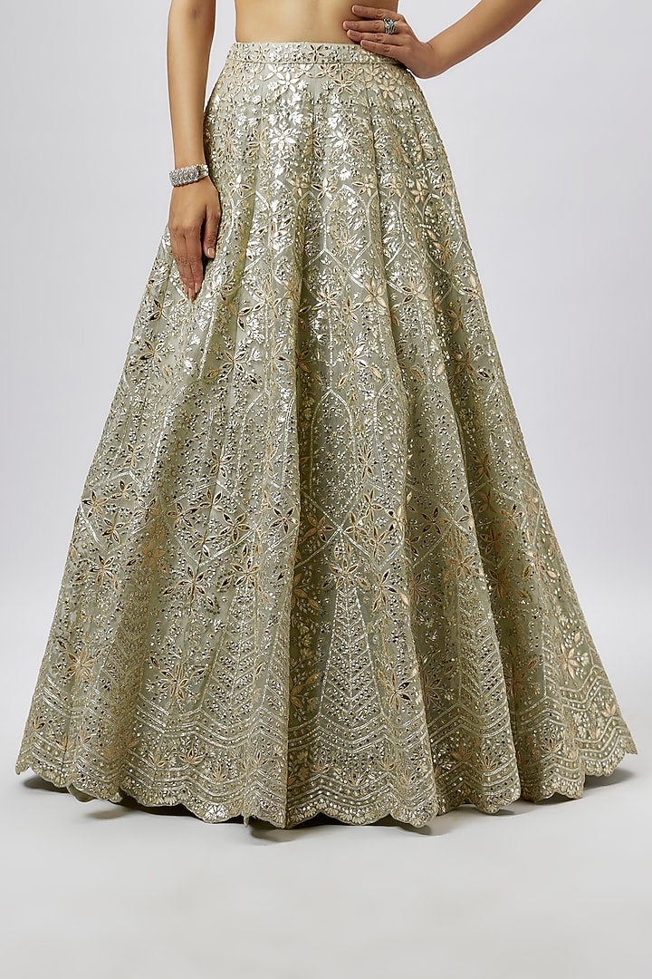 Green Organza Embroidered Bridal Lehenga Set by Aneesh Agarwaal at Pernia's Pop Up Shop